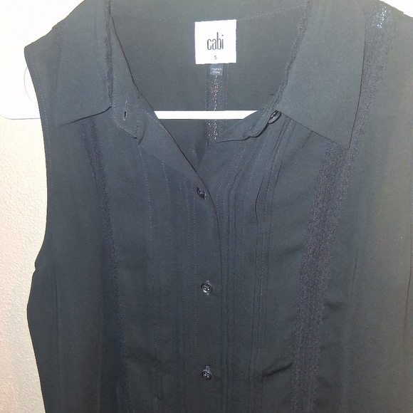 Cabi | ‘Jagger’ Black Tuxedo Pin-Tuck Pleated Button Up Sleeveless Top S - Picture 4 of 7